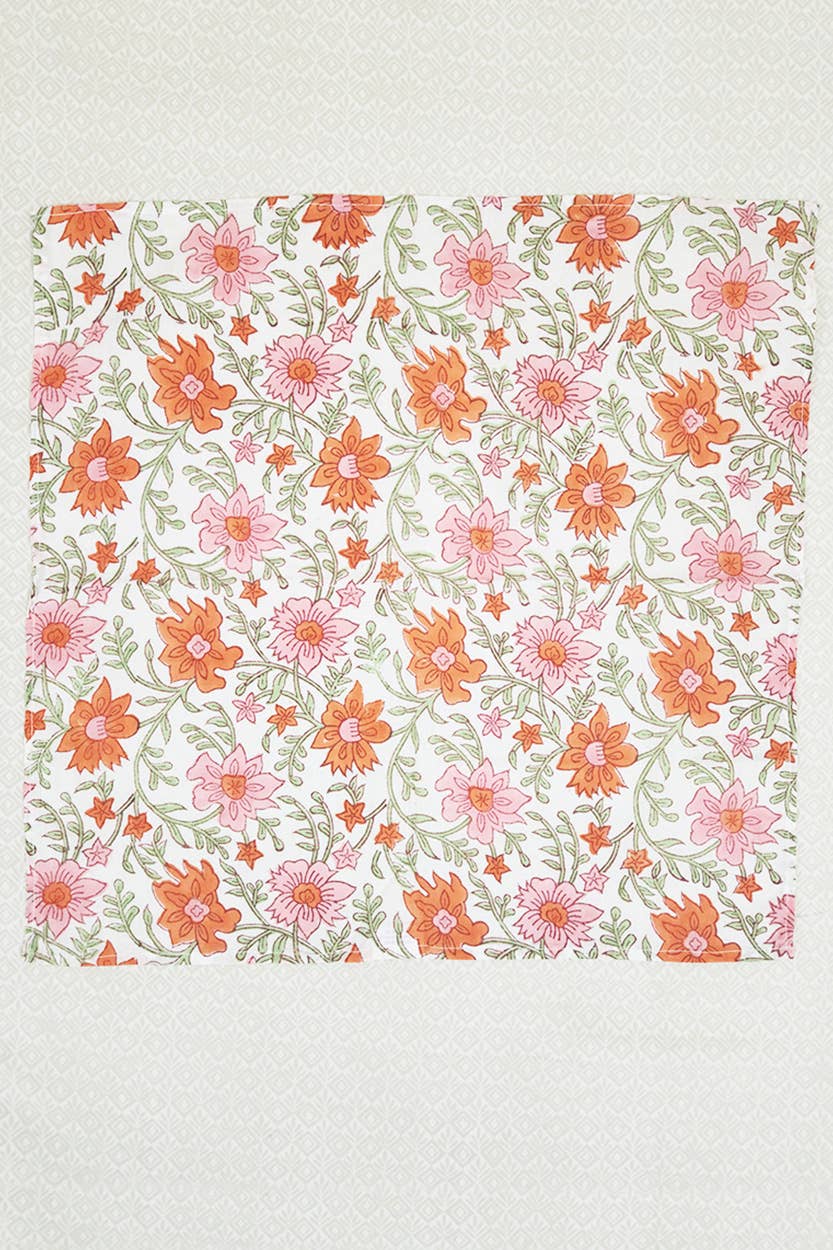 Floral Block Print Napkins, Set of 6
