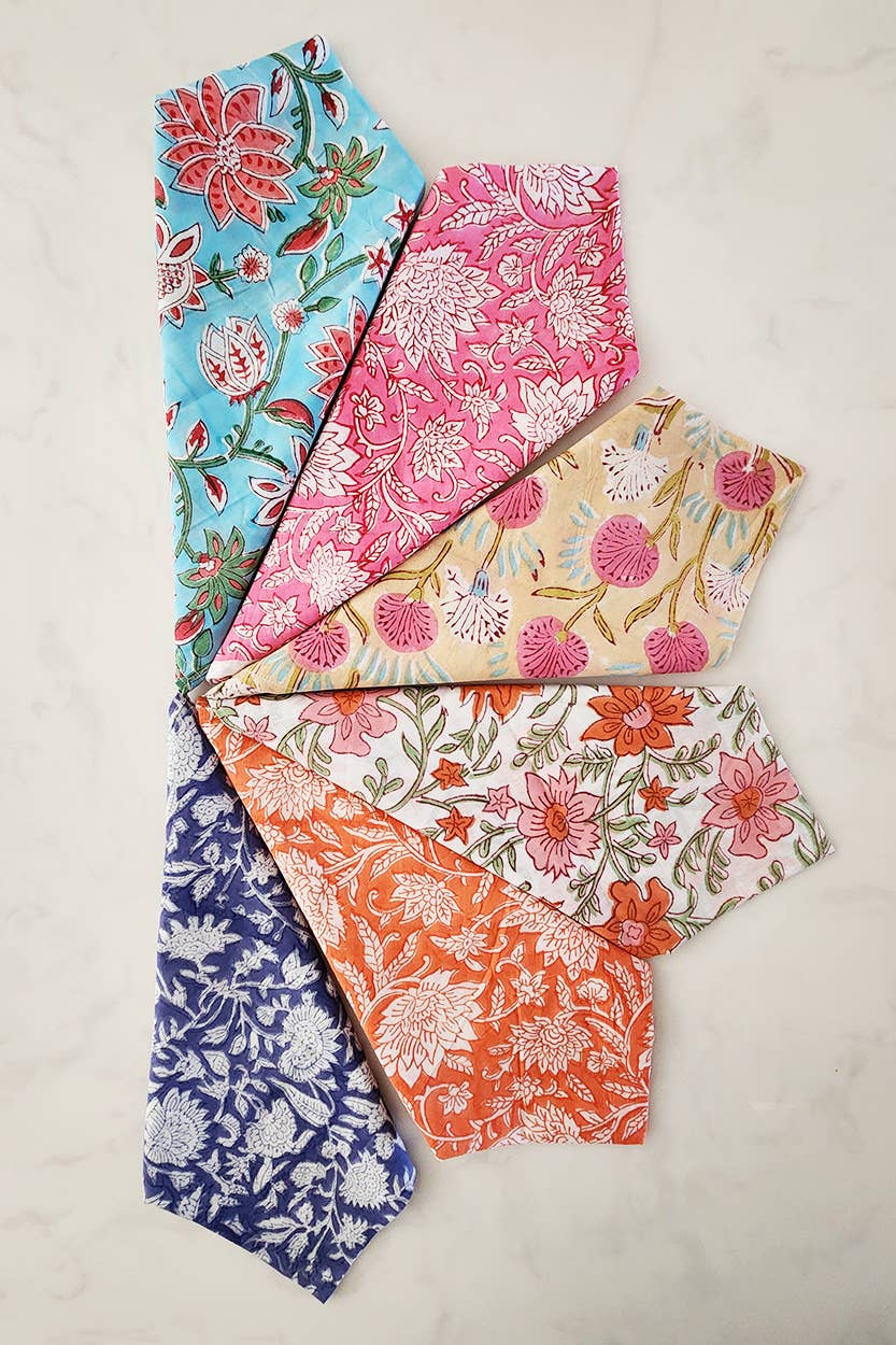 Floral Block Print Napkins, Set of 6