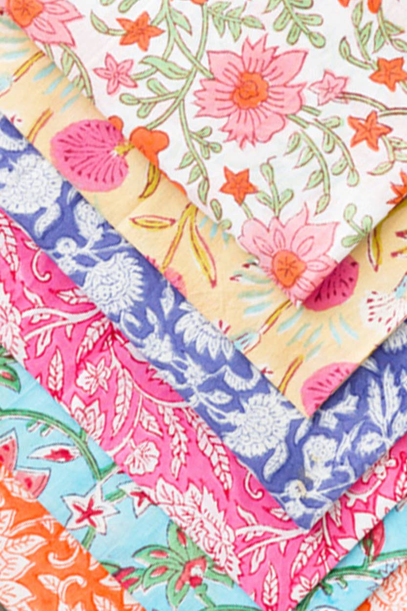 Floral Block Print Napkins, Set of 6