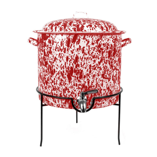 Splatter Enamelware Beverage Dispenser with Stand: Red Splatter