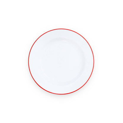 Vintage Enamelware Dinner Plate: Red Rim