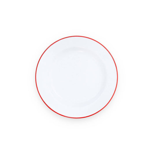 Vintage Enamelware Dinner Plate: Red Rim