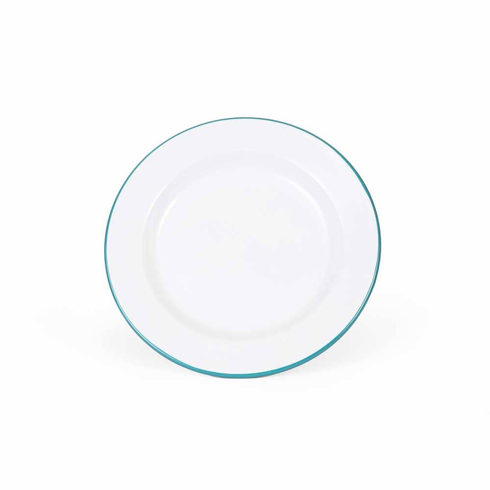 Vintage Enamelware Dinner Plate: Red Rim