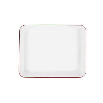 Vintage Enamelware Small Rectangle Tray: Red Rim
