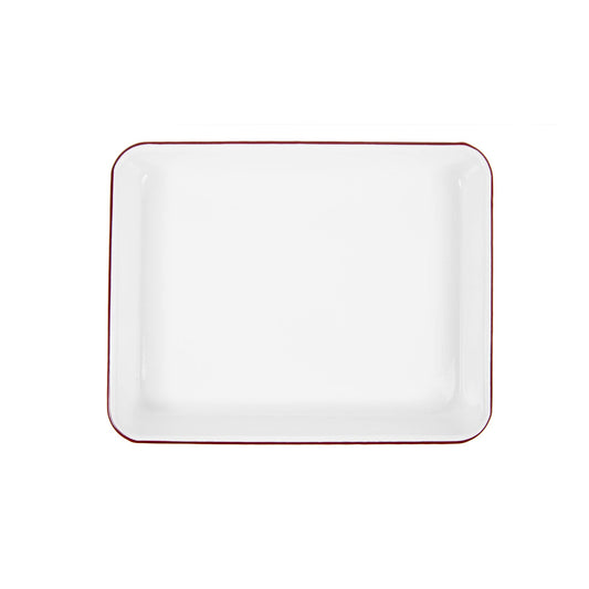 Vintage Enamelware Small Rectangle Tray: Red Rim