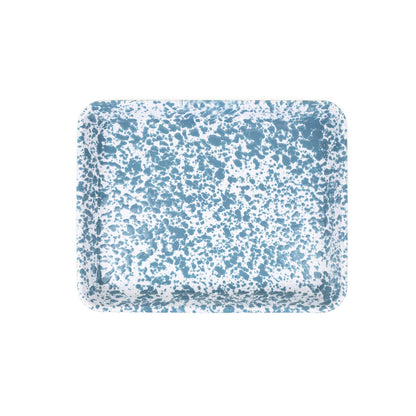 Splatter Enamelware Small Rectangular Tray: Blue