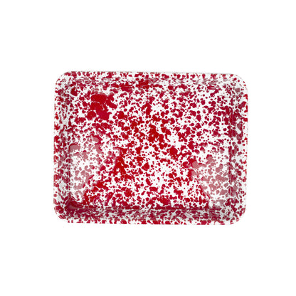 Splatter Enamelware Small Rectangular Tray: Red