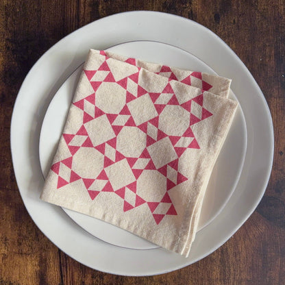 Hand Printed Flour Sack Napkins - Homespun Quilt: Tomato red