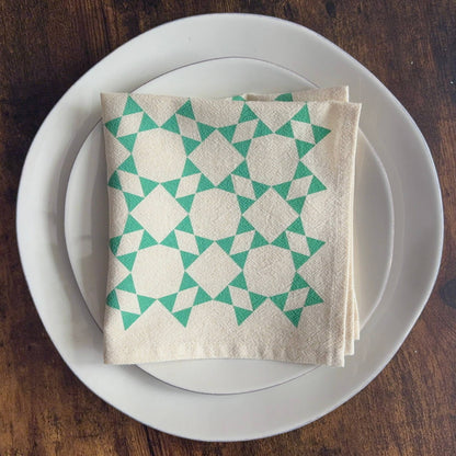 Hand Printed Flour Sack Napkins - Homespun Quilt: Tomato red