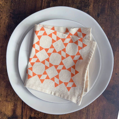 Hand Printed Flour Sack Napkins - Homespun Quilt: Tomato red