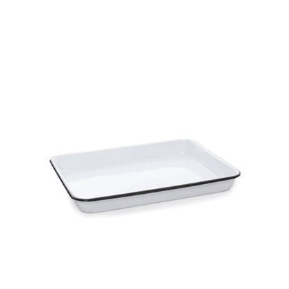 Vintage Enamelware Small Rectangle Tray: Red Rim