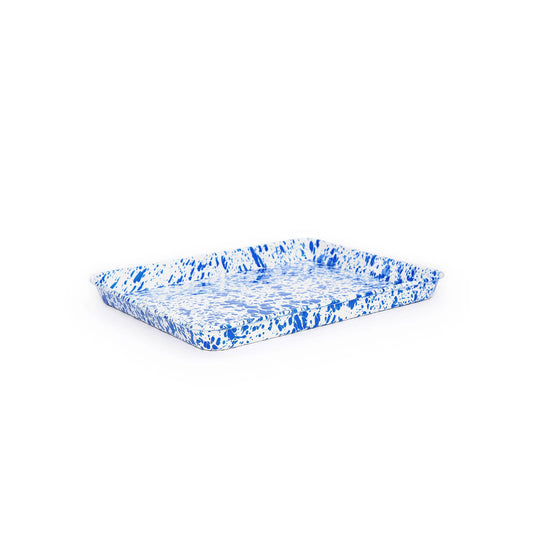 Splatter Enamelware Small Rectangular Tray: Blue