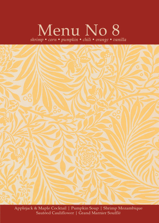 Menu No 8: Shrimp, Corn, Pumpkin, Chili, Orange, Vanilla