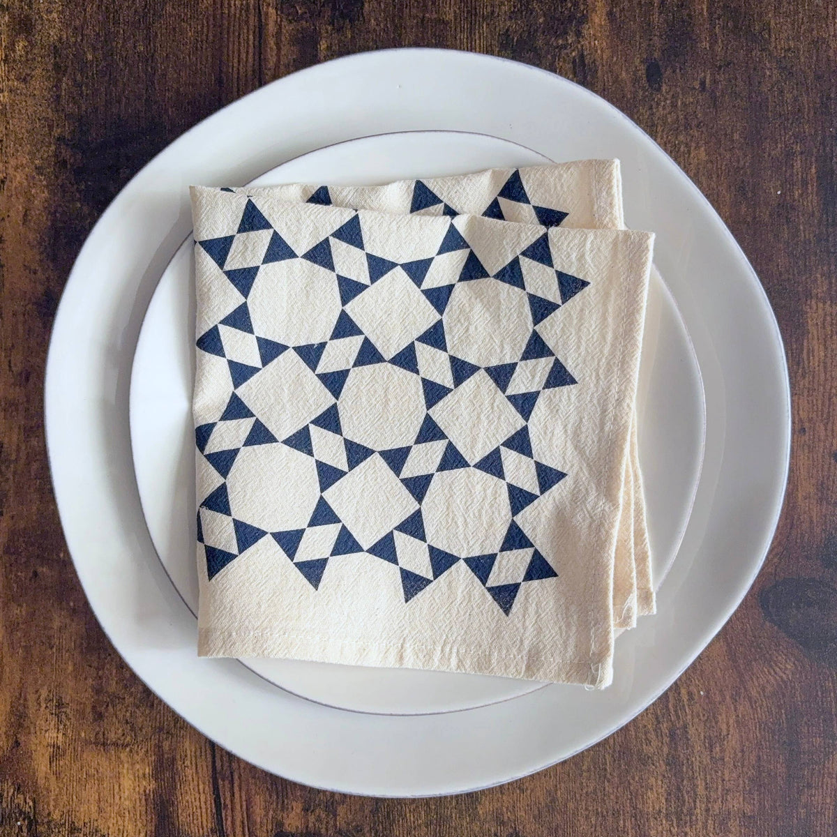 Hand Printed Flour Sack Napkins - Homespun Quilt: Tomato red