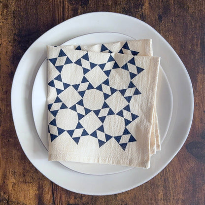 Hand Printed Flour Sack Napkins - Homespun Quilt: Tomato red
