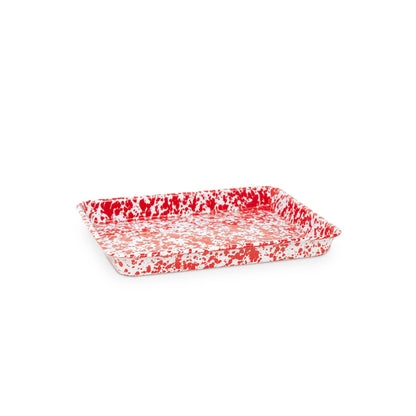 Splatter Enamelware Small Rectangular Tray: Red