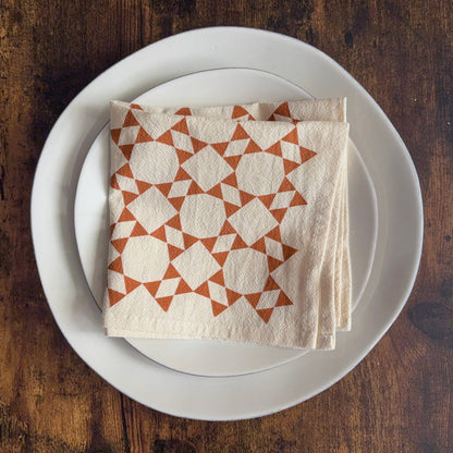 Hand Printed Flour Sack Napkins - Homespun Quilt: Tomato red