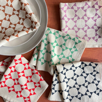 Hand Printed Flour Sack Napkins - Homespun Quilt: Inky blue