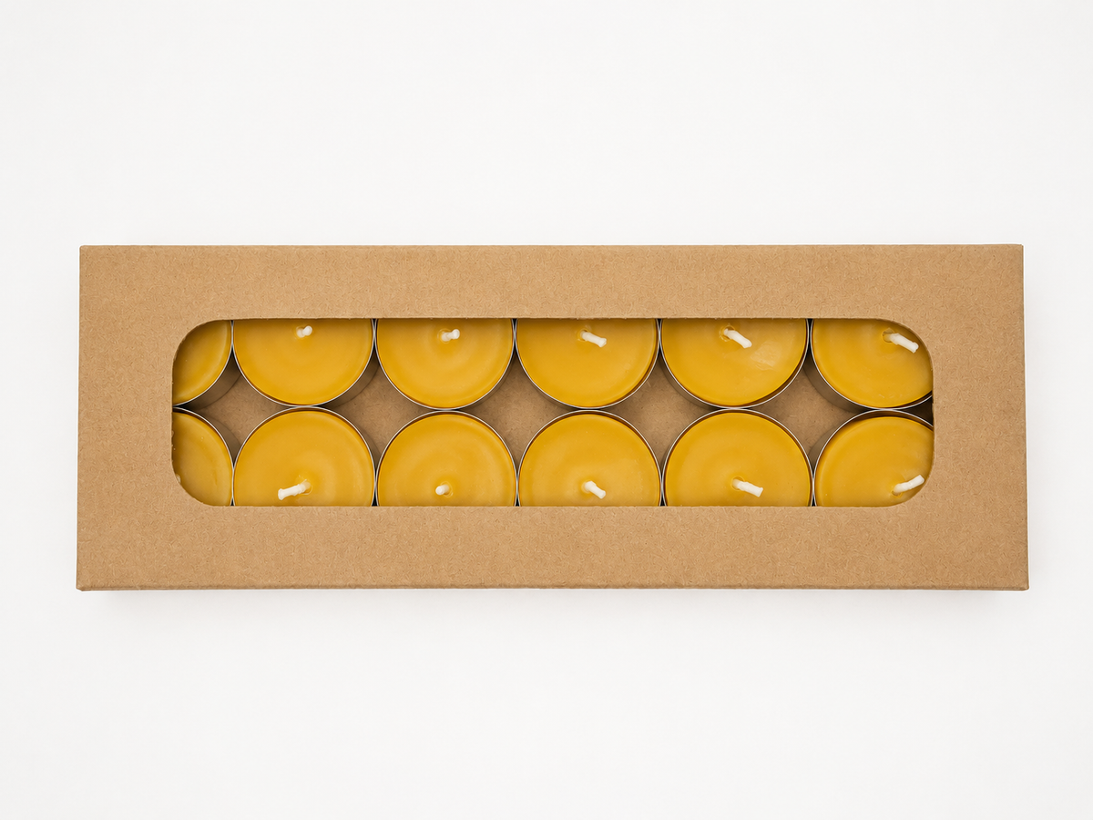 Beeswax Tealight Candles | 6 hr Burn Time | Box of 12