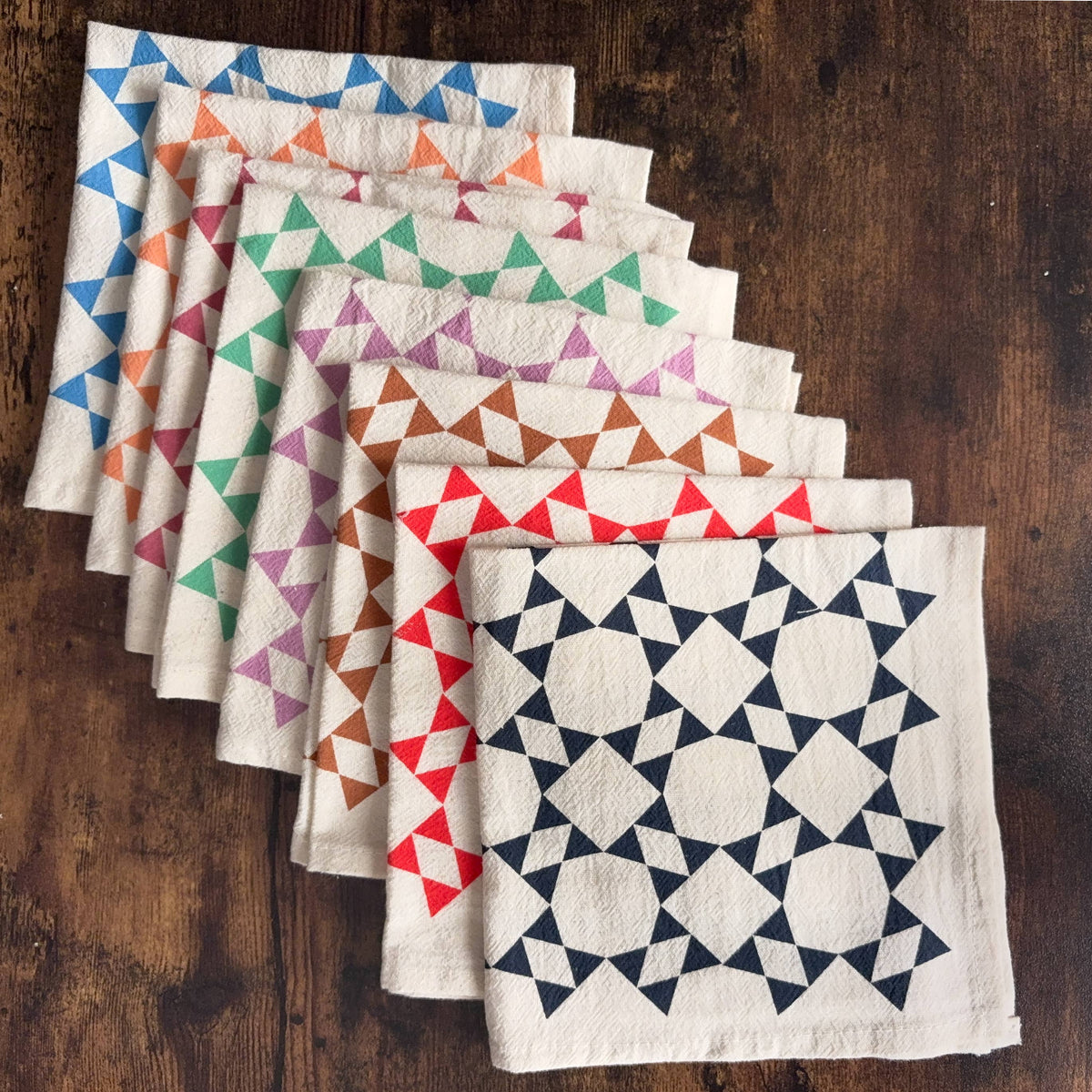 Hand Printed Flour Sack Napkins - Homespun Quilt: Tomato red