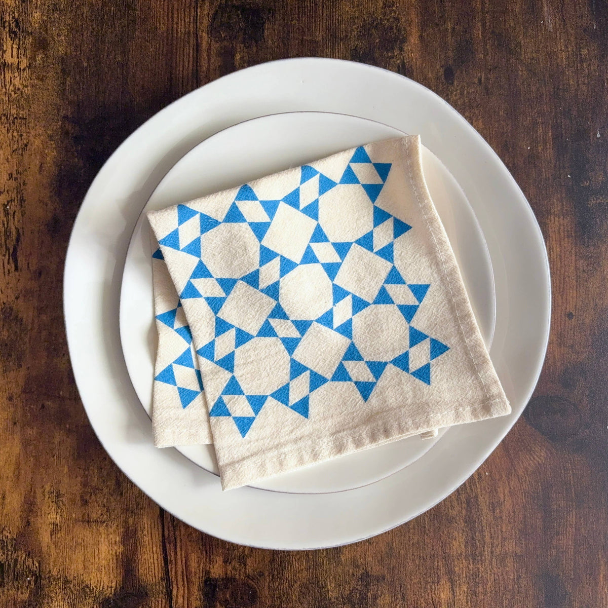 Hand Printed Flour Sack Napkins - Homespun Quilt: Tomato red