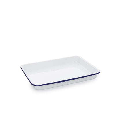 Vintage Enamelware Small Rectangle Tray: Red Rim