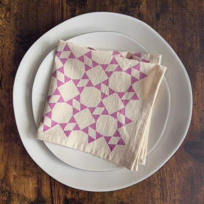 Hand Printed Flour Sack Napkins - Homespun Quilt: Tomato red